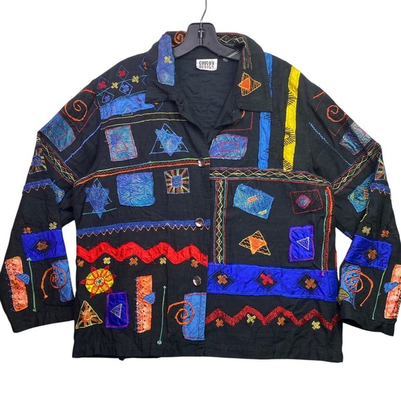Chico's Design Tops - Chicos Design Shirt Womens 1XL Embroidered AOP Jacket Wearable Art Streetwear
